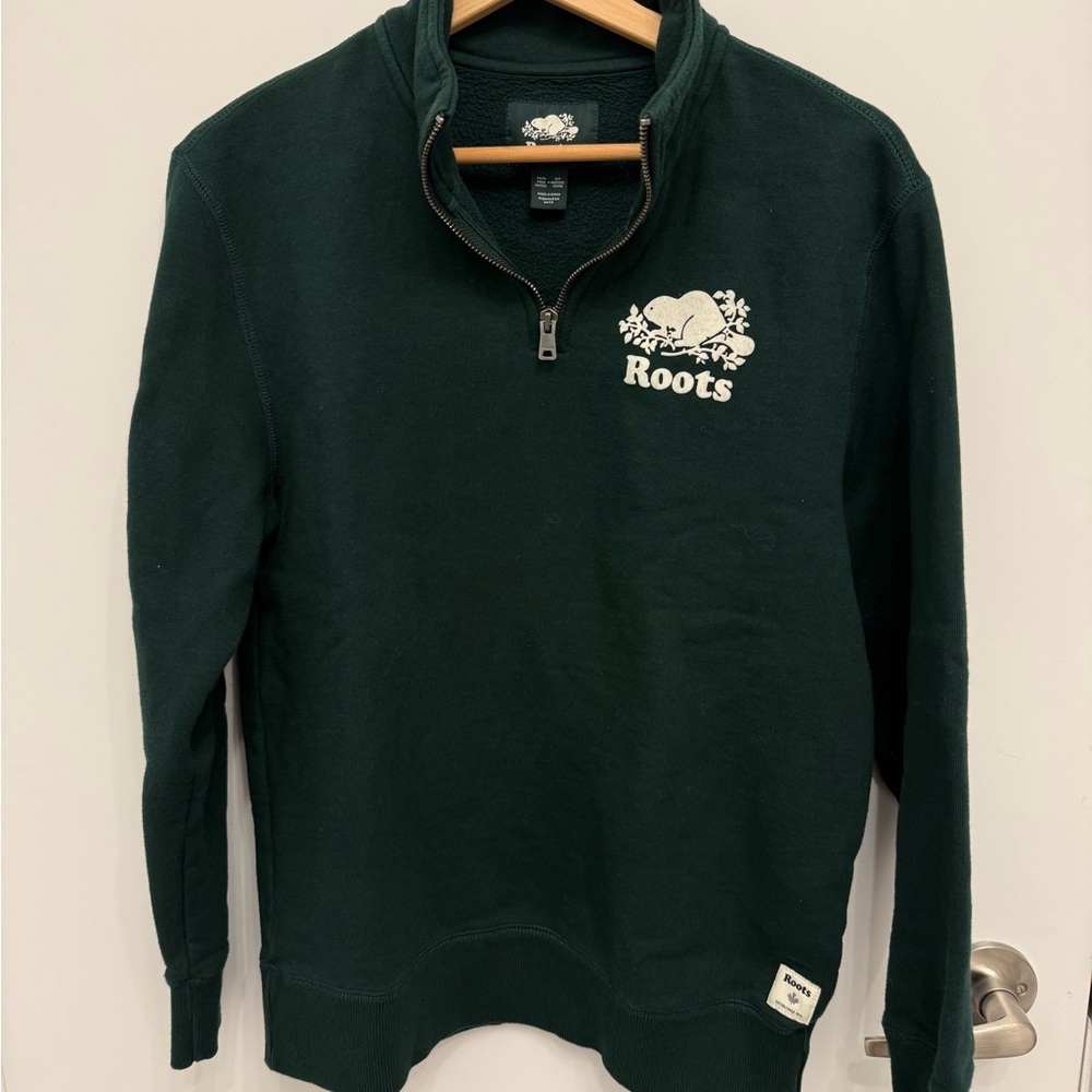 Roots Men's Forest Green Quarter-Zip Pullover